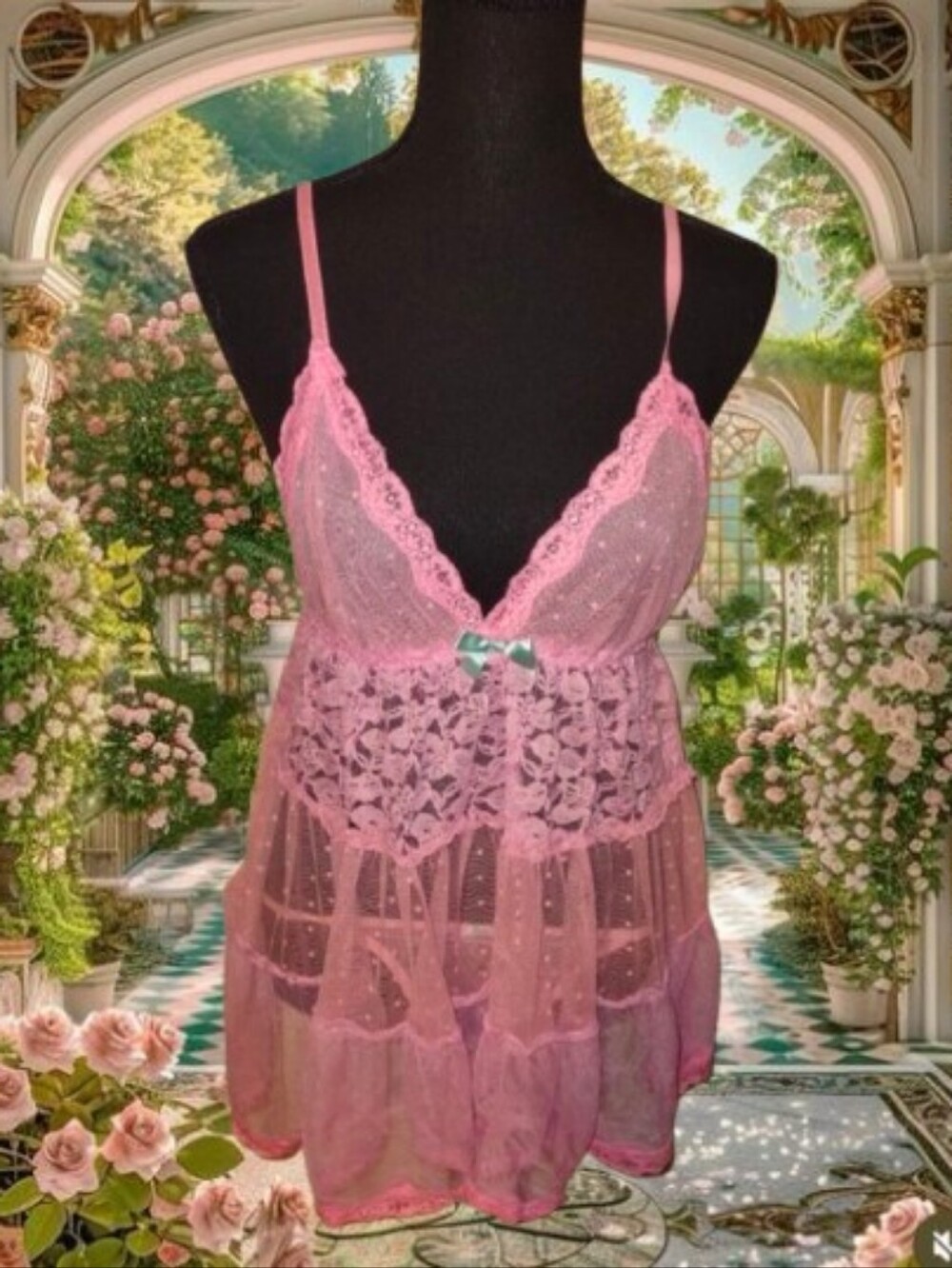 Bubblegum Pink Polka Dot Lace Babydoll